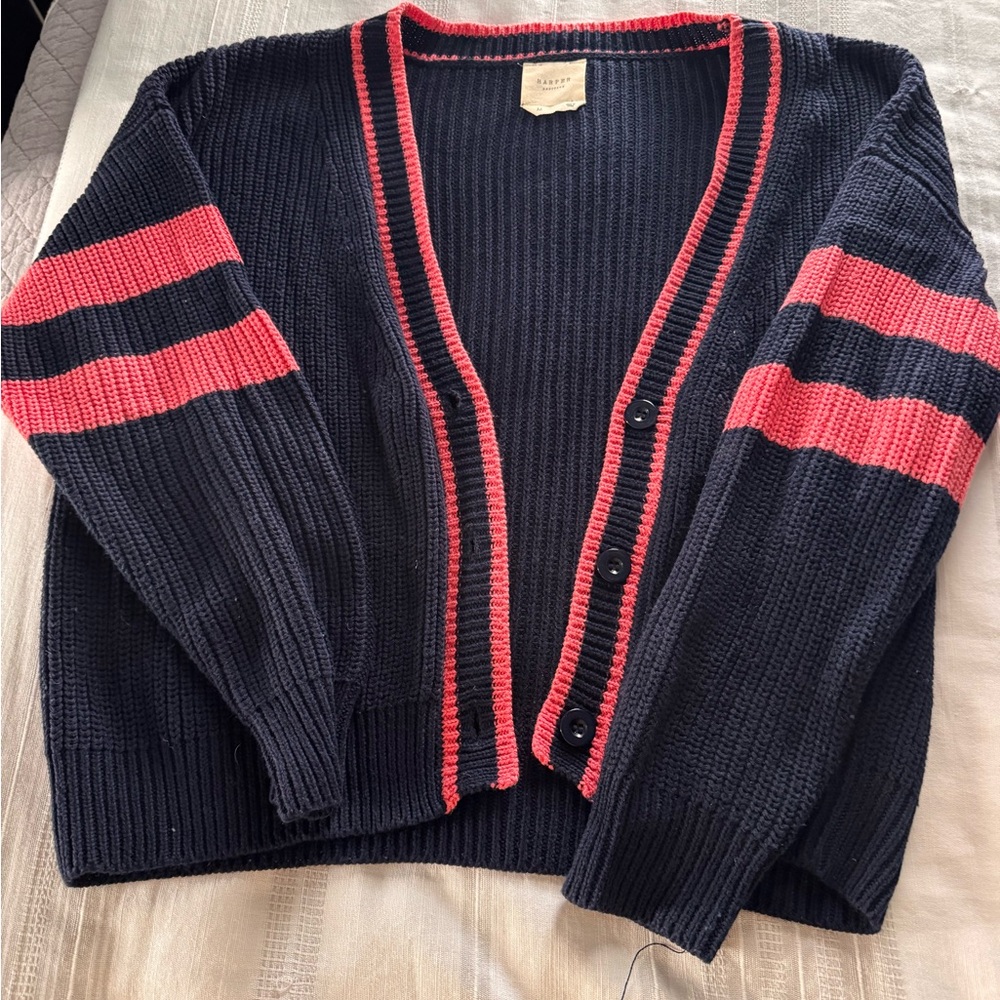 Harper Navy and Pink Striped Cardigan